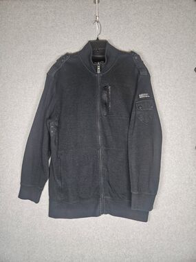Vintage Ecko Unltd Mens 2XL Black Rawthentic Zip Ribbed Utility Jacket Y2K